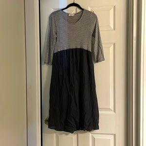Navy/gray striped midi dress